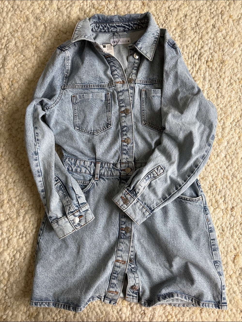 Zara Light Blue Denim Shirt Mini Dress